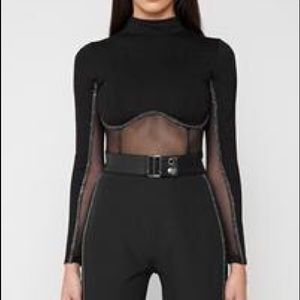 EMBELLISHED LONG SLEEVE CROP TOP - BLACK